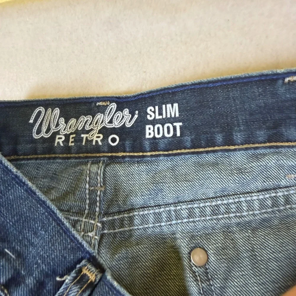 Wrangler Retro Slim Boot Mens Blue Denim Jeans 1077MWZRW 38x32 Dark Wash